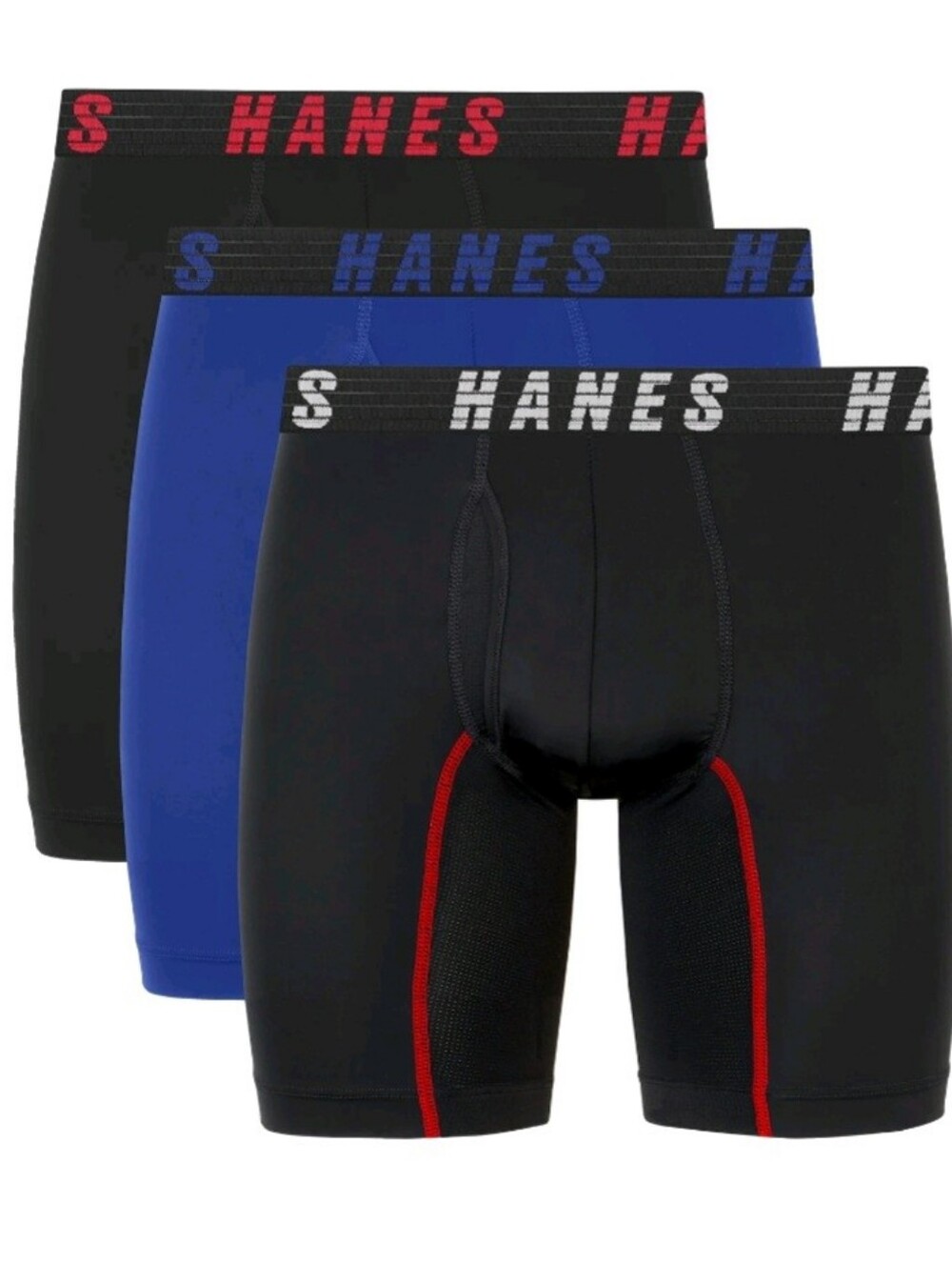 Hanes Men’s Performance Boxer Briefs - Black & Blue (3-Pack). Size XL. NWT.
